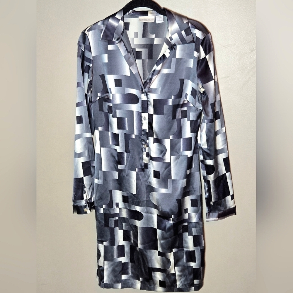 Vintage‎ Hugo Buscati Silk Geometric Mod Art To Wear Midi Dress, Size 4
